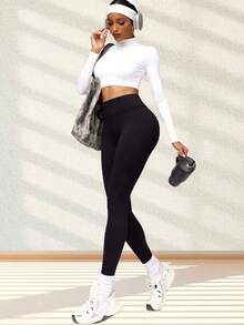 Quần legging cạp cao co giãn cao, quần tập yoga mùa xuân/hè, quần bó yoga nữ, đồ mặc nhà co giãn nhanh khô - màu đen - Xem 5