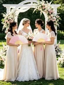 4pcs Value Set! Pink Bamboo Fan + Tassel + Bow + Storage Bag. Suitable For Wedding/Party/Daily Use. - Multicolor - View 4