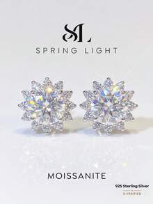 1 Đôi bông tai bằng bạc sterling 925 đính đá Moissanite tròn 0.5 carat, thanh lịch và sang trọng, món quà hoàn hảo cho lễ đính hôn, đám cưới, sinh nhật bạn thân, kỷ niệm hoặc trang sức cô dâu. - Bông tai tròn Moissanite - Xem 1