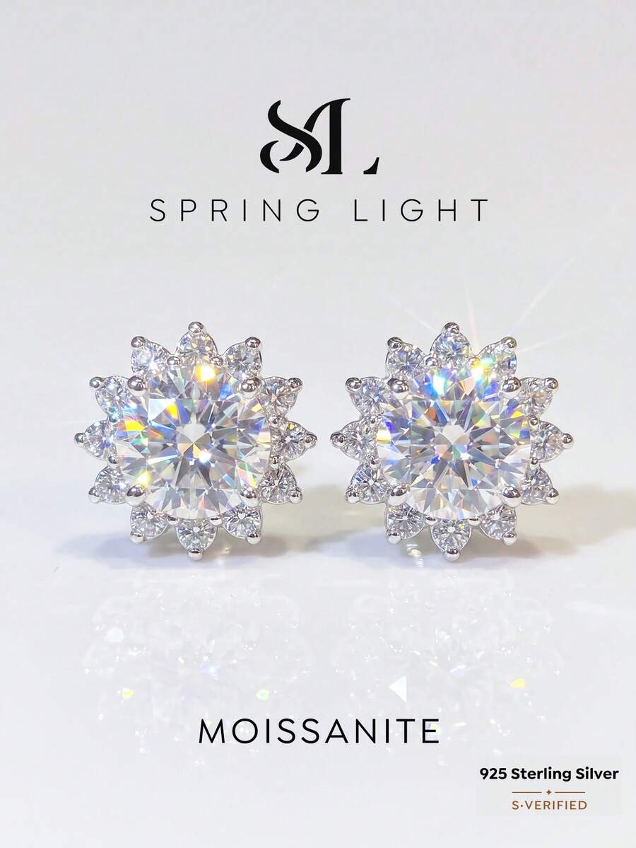 1 Đôi bông tai bằng bạc sterling 925 đính đá Moissanite tròn 0.5 carat, thanh lịch và sang trọng, món quà hoàn hảo cho lễ đính hôn, đám cưới, sinh nhật bạn thân, kỷ niệm hoặc trang sức cô dâu. - Bông tai tròn Moissanite - Xem 1