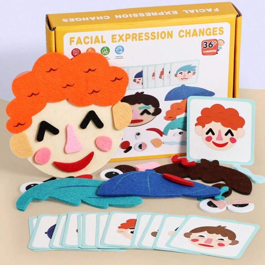 Children's Emotion Matching Puzzle, Hook And Loop Felt Face Expression Puzzle, Color Matching Puzzle, Suitable For Children 3+ Years Old, Holiday Gift - Christmas Gift