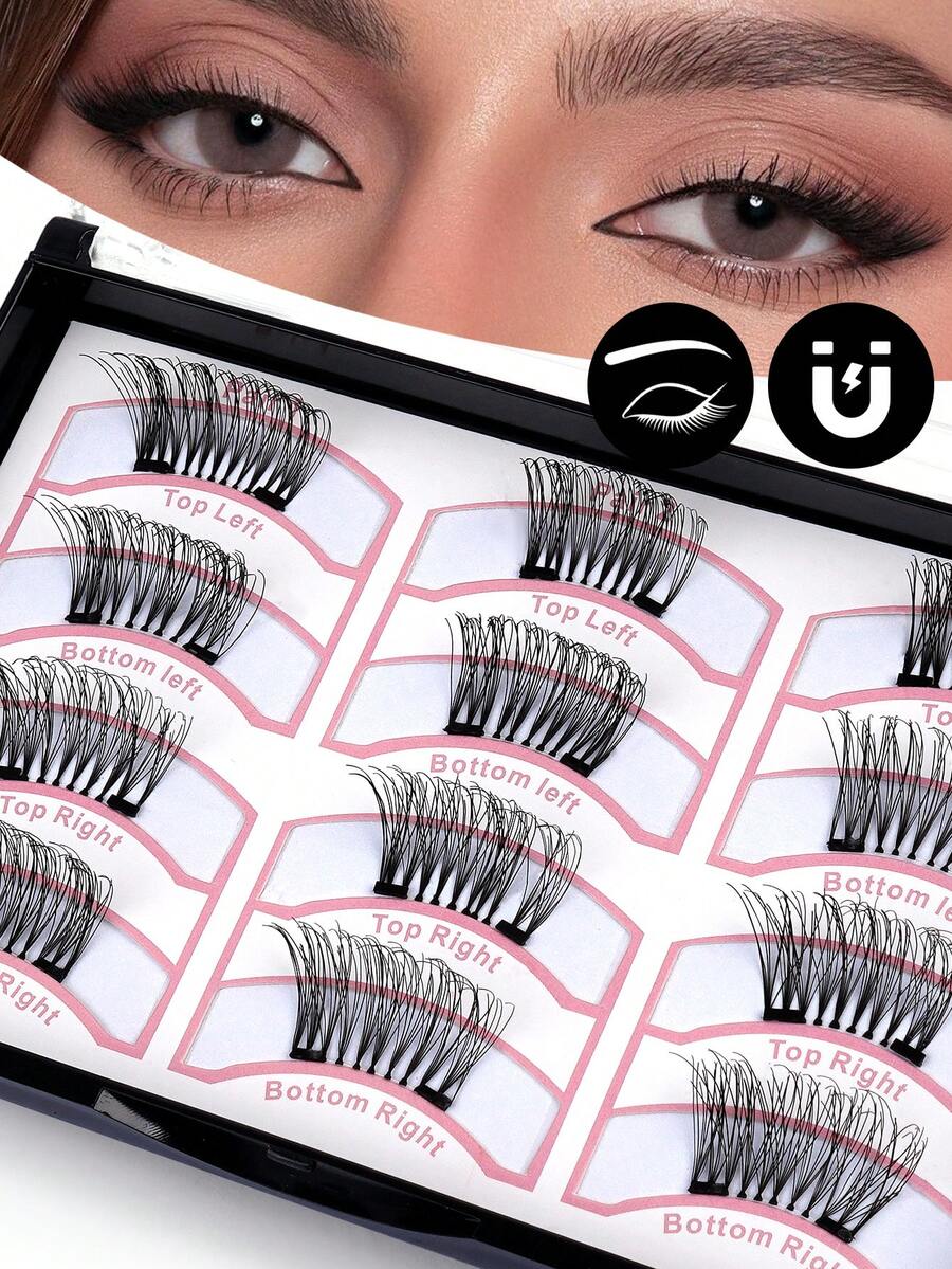 MAANGE 3 Pairs Magnetic False Eyelashes, Half-Lash Style, No Glue Needed, Short Magnetic Eyelashes, Natural Cat Eye Makeup Effect, Reusable, Suitable For Eyelash Extensions, Ideal For Those With Heavy Eyelids, Makeup Bloggers, And As A Gift