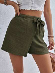 con decoración de lazo casual para señoras, part inferior de verano - Verde militar - Ver 3