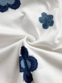 Camiseta de manga corta con estampado floral casual para mujer, de verano - Azul y blanco 2 - Ver 6
