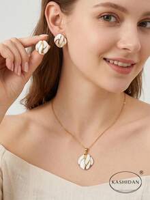 KASHIDAN 3 Sets Stylish Minimalist Abstract Wavy Enamel Earrings And Necklace Gift Set, Fashionable And Light Luxury Earrings And Necklace With And In A Versatile And Unique Design - Multicolor - View 2