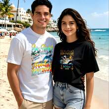 2-Piece Couple Matching Pattern T-Shirt, 100% Cotton, Loose Fit, Soft And Breathable, Casual Round Neck Short Sleeved Top Rebel Character And Dancing Figure Versatile Patterns No Picky Combinations Coordinated Dating Casual Travel Simple And Cartoonish Printing Styles High Cost-Effectiveness Couple - 白色 - 查看 1