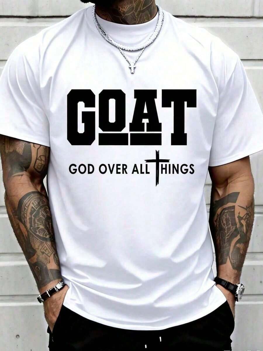 Camiseta de Algodón 100% con Impresión Divertida de Jesús Cristiano, Cuello Redondo de Manga Corta, Adecuada para Todas las Estaciones, Ropa de Hombre LK5M - Blanco - Ver 1