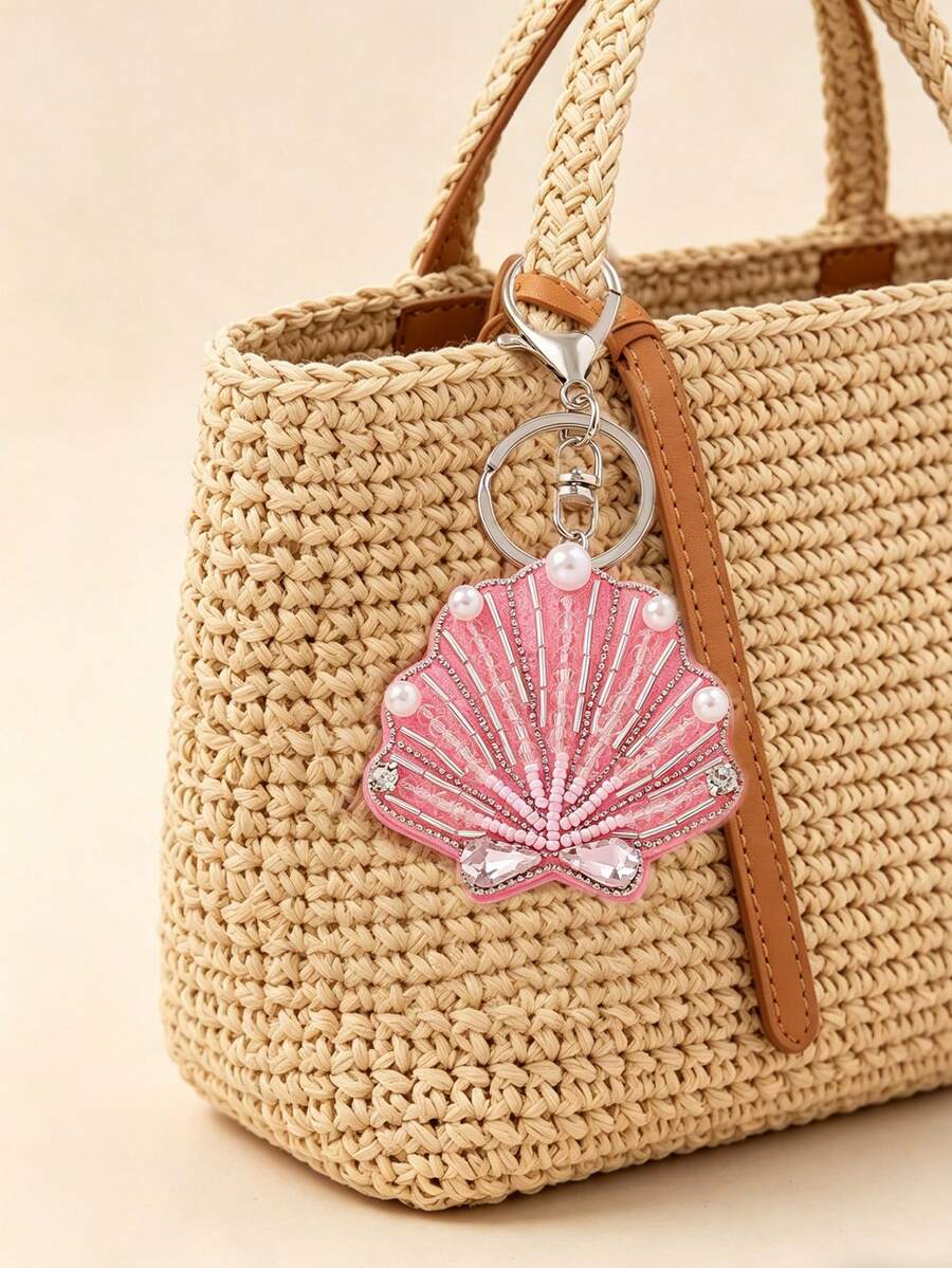 1 chiếc móc khóa/túi xách hình vỏ sò đính hạt và ngọc trai giả thủ công, phong cách Bohemian, thích hợp dùng hàng ngày, đi biển, du lịch, làm quà tặng tốt nghiệp. Hình dáng thủ công có thể hơi khác nhau. - Hồng - Xem 1