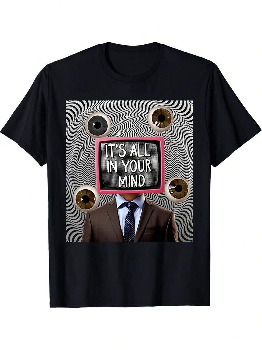 Camiseta unisex de manga corta, Camiseta negra de manga corta para hombre|EstoEsTodosEnTuMenteGráficoTee,InformalRopa urbanaImprimir,CómodoEstiramientoTela,TripulaciónCuello,RegularAjustePerfectoparaPara todas las estacionesLigeroLplayerashombre, , , Dazymujer,romwehombres, bohochic,maestrasregalos,camisetaparaconjuntos de mujercon curvasparamu,y2k, - Negro - Ver 1