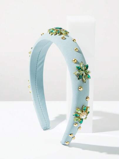 1pc Summer New Headband, European And American Luxurious Geometric Pattern Casual Rhinestone Flower Headband, Fashionable And Personalized Fresh Sweet Headpiece Suitable For Girls Daily Outfit Matching