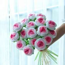 1pc/3pcs/5pcs Exquisite Hand-Cropped Knitting Craft Roses Flowers ,Artificial Flowers For Wedding Party Decorations Home Decor Gift Bouquets - Burgundy - View 8