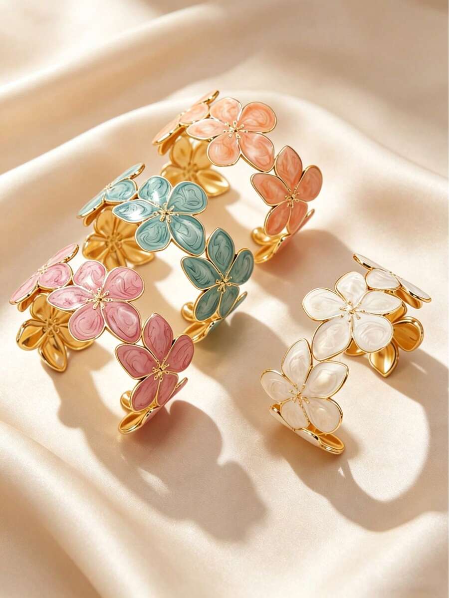 1件浪漫風格琺瑯工藝蛋形不鏽鋼女款手鍊,適合日常配戴 - 金黃色 - 查看 1