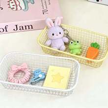 Giỏ đựng đồ mini bằng sắt kiểu INS, hộp đựng đồ hình chữ nhật, giỏ rỗng màu Macaron dùng cho bàn làm việc, ký túc xá, đựng văn phòng phẩm, mỹ phẩm, đồ ăn nhẹ, giỏ đựng đồ đa năng cho nhà bếp và phòng tắm. - Hồng đào + Vàng kem - Xem 18