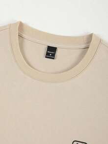 Men's Casual Short Sleeve Crew Neck Summer Print T-Shirt, Summer Streetwear Tee, Drop Shoulder Tee, Gifts For Boyfriend, Back To School, Graphic Tees HS3S - 卡其色 - 查看 5
