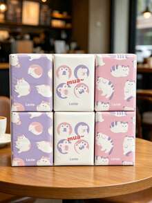 24 Packs Cute Cartoon Printed Facial Tissue Set, Mini Pocket Tissues For Wedding Favors Tears Wipes, Soft Makeup Protector For Brides Grooms Birthday Party Favors(Random Color) - Thickened Version - View 2