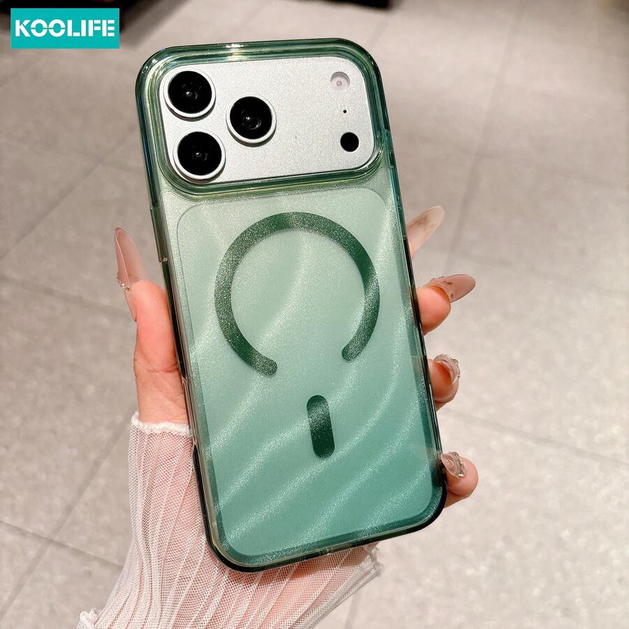 Koolife 1件 薄荷綠水波紋磁吸手機殼，PC+TPU亮面防震保護殼，兼容MagSafe，適用於 18 Pro/18 Pro Max/17/17 Pro/17 Pro Max