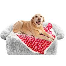 Cozy Plush Dog Bed With Removable Washable Cover – Furniture Protector For Dogs & Cats, All Sizes - Grey - Christmas Edition - View 8