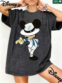 Disney Women's 100% Cotton Printed T-Shirt Featuring A Mickey Mouse Design; Loose Fit, Made From Soft, Comfortable And Breathable Fabric, Combining Comfort With A Stylish Streetwear Look-The Perfect Gift.Disney Clothes Women,Disney T Shirt Women, - màu đen - Xem 1