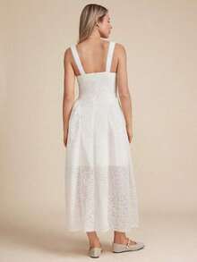 x Tata & Beatriz  Vestido midi sin mangas con ajuste entallado y vuelo, escote corazón, copas con aros, bordado con conchas marinas, cintura baja, ideal para primavera y vacaciones en la playa - Blanco 2 - Ver 5