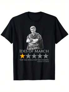 Unisex T-Shirt With  Caesar And March 15th Ancient Roman History Meme Print, Crew Neck, Short Sleeve, Casual Style, Black, Durable Print, All Seasons, For Men And Women - 黑色 - 查看 7
