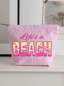 “Life's A Beach”印花 - 复古粉白条纹帆布手提包,女士大容量条纹沙滩托特包,旅行沙滩包兼时尚购物单肩包,可折叠帆布单肩手提包,防水防沙旅行包,夏季必备单品,适合海滩旅行、泳池派对、购物和日常使用,适合女性、旅行者和海滩爱好者,也适合复活节、教师节和假期等场合。 - 彩色 - 查看 21