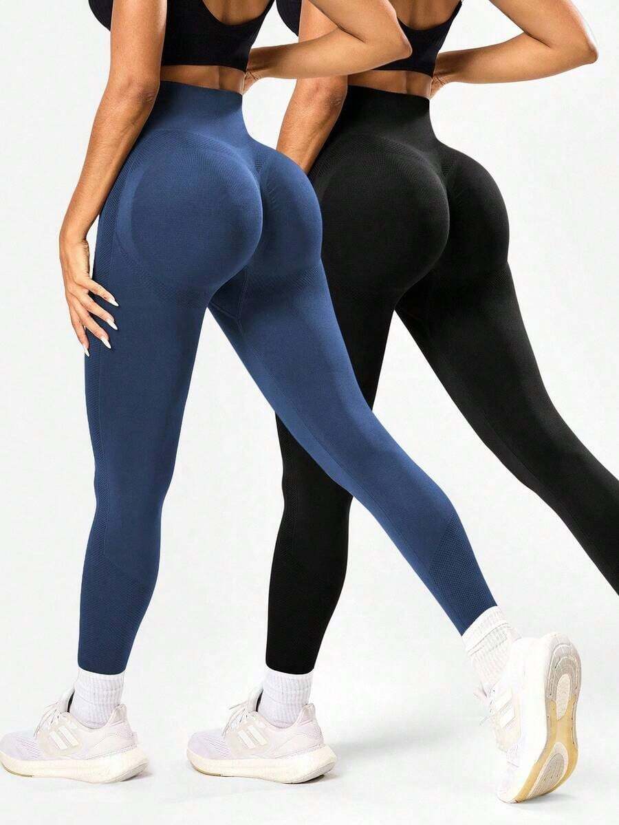 sin costuras de cintura alta de unicolor para uso diario, fitness y yoga para mujeres - Multicolor 4 - Ver 1