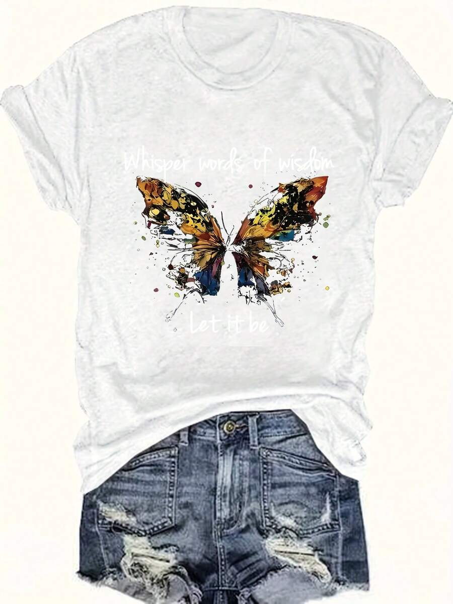 Camiseta de Cuello Redondo con Estampado - Camiseta Gráfica para Mujer a la Moda - Top Casual de Manga Corta y Ligero, Ideal para Primavera y Verano