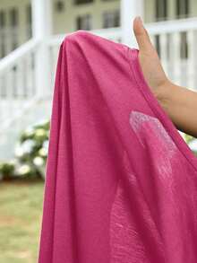 Chaqueta ligera de mujer de unicolor con abertura frontal y manga 3/4 casual - Rosa Fucsia - Ver 6