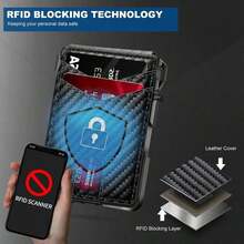 Wallet Men, Mens Minimalist Wallet 9-13 Cards, Slim Compact Wallet With Money Clip & ID Window, RFID Blocking Up Card Wallet, Metal Aluminum Credit Card Holder Bifold Wallet - Carbon Fiber - View 4