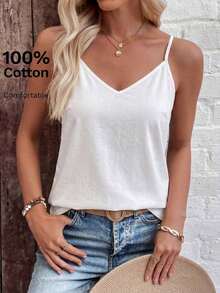 Camiseta de mujer de unicolor, versátil y casual - Blanco - Ver 1