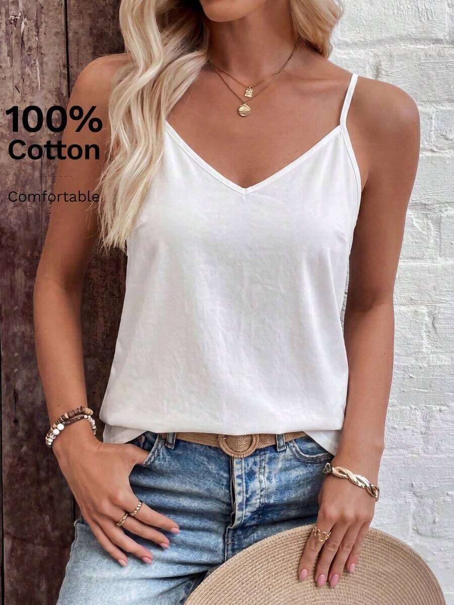 Camiseta de mujer de unicolor, versátil y casual - Blanco - Ver 1