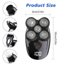 Electric Razor, 5 In 1 Electric Razor For Men, 5D Floating Head Bald Head Shaver, IPX7 Waterproof Whole Body Washable, LED Digital Display, USB Rechargeable, 60 Mins Runtime, Nose Trimmer & Facial Brush Set For Face Head Neck - Black - View 11