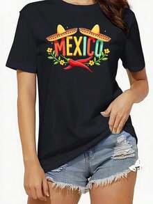 Camiseta de Mujer con Temática Mexicana - Camiseta Suave y Ligera con Diseño de Letras Mexicanas, Sombrero y Maracas - Camiseta Ligera para Uso Diario y Fiestas para el Cinco de Mayo, Atuendos de Vacaciones - Camiseta Casual Transpirable, Camiseta Mexicana, Blusa para Mujer, Camiseta con Cuello en V para Mujer, Camiseta de Verano para Mujer, Camiseta de Otoño para Mujer, Camiseta Gráfica para Mujer, Camiseta de Manga Larga para Mujer, Camiseta Gráfica para Mujer, Camiseta para Maestra para Mujer, Camiseta de Otoño para Mujer, Camiseta para Mujer, Blusa Casual Elegante, 100% Algodón para Mujer - Negro - Ver 6