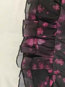 Nuevo vestido femenino de primavera 2026 vestido corto de manga larga con volantes estampados en V - collar profundo - Morado - Ver 9