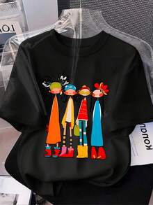 Camiseta Artística Colorida para Mujer - Maravillosa Chica Grande, Abrazando a Sus Amigas, Camiseta de Mujer, Camiseta Casual de Manga Corta con Cuello Redondo, Adecuada para Uso Diario - Camiseta Vintage de Estilo Urbano Unisex de Algodón Suelto de Manga Corta con Cuello Redondo, blusas para mujer. blusas.blusas casuales para dama. - Negro - Ver 6