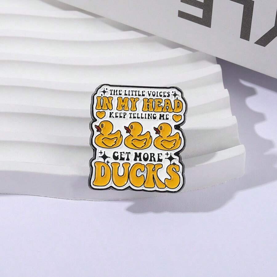 1pc Fun Phrase Enamel Pin, Yellow Rubber Duck Lapel Pin, Aesthetic Badge For Backpacks And Clothing, Unique Personalized Jewelry Gift - Yellow - View 1