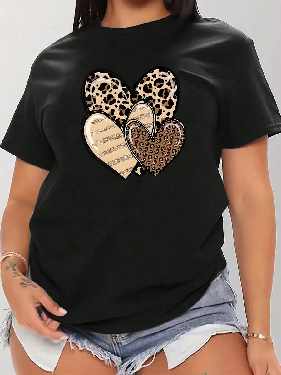 Plus Size - Plus Size - Three Striped Heart Graphic Print T-Shirt