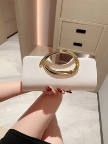 1件歐美時尚金屬裝飾迷你手拿包，高端亮面金屬條女款手提包，優雅奢華正式禮服晚宴包，PU皮革派對包/浪漫婚禮手拿包/舞會包，雞尾酒會包，附金屬鏈條返校舞會包 - 白色 - 查看 7