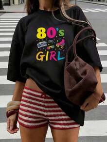 Y2K Summer Tops, Spring/Summer Tops Extra Large, 100% Cotton, Women's Short Sleeve T-Shirt, Funny Colorful 80's Tape Recorder Print, Solid Color Crew Neck, Soft And Comfortable, Casual, Streetwear, Y2K, Beach, Graduation, Vacation, Top, Summer, Spring, T-Shirt, Gym, Sports, Party Top, Blouse, Roman, Vintage, Carnival, Valentine, May, Women's Tops, Women's Tops, Spring Set, Sweater, Women's Winter Clothing, Women's Summer, Funny T-Shirts, Vacation, Beach, Casual, Cute Tops, Black Top, White Top, Summer Tops, Women's Spring Tops, Women's Easter Clothing, Carnival, All Seasons, Office/Living/Home/Minimalist, Western Women, Sets, American Retro Style, Unisex, Outerwear, Autumn Short - Black - View 11