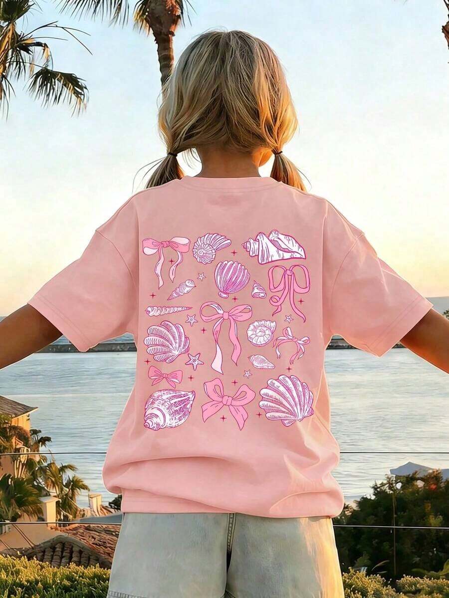 1 pieza de camiseta de estilo lindo para adolescentes, top con estampado de océano, ropa casual para exteriores para primavera y verano, tops de mujer, camisetas.tops de mujer camisetas - Estilo - Ver 1