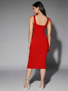 Vestido tank de espalda baja unicolor - Rojo - Ver 2