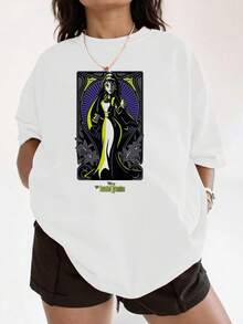 Mysterious Figure In A Long Dress Illuminated By Purple And Green Tones Symbolizes Elegance And Inner Power In An Enchanted Atmosphere; Comfortable Casual Women's T-Shirt For Everyday Wear - 白色 - 查看 1
