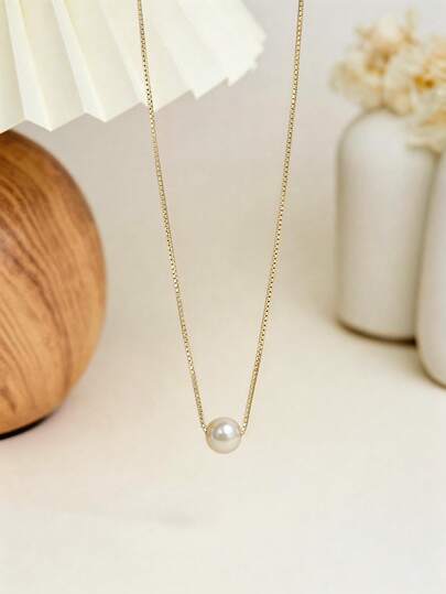 1pc Minimalist Single Pearl Necklace For Women, Suitable For Daily Wear Or Commuting, A Great Gift Choice For Girlfriend Or Best Friend, Practical And Luxurious