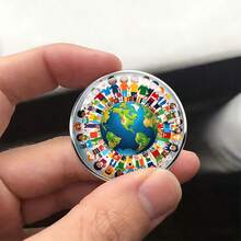 2DFLAT Earth & Diverse People Pattern Stainless Steel Brooch, Fashion Accessory For Backpack/Clothing, Scratch-Resistant Durable Creative Ornament, Unisex Daily Wear, Exquisite Design, Compact & Portable Personalized Badge - A - View 5