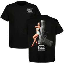Perfect Women's Sexy T-Shirt, Vintage Tactical T-Shirt With Gun Design, Is An Excellent Choice For Gun Enthusiasts, Featuring A Tactical-Style Graphic Design. 412O - 黑色 - 查看 2