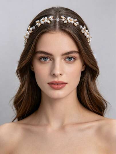 1 Shiny Rhinestone Faux Pearl Bead Tied Headband, Suitable For Elegant Hair Accessories Such As Brides' Weddings, Daily Haircuts, Parties, Banquets, Birthdays, Etc