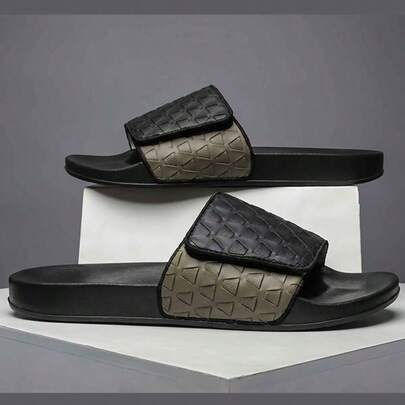 Sandalias deslizantes a cuadros ajustables con gancho y bucle para hombres, ¡elegantes y discretas!