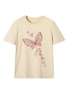 Camiseta de manga corta estampada para mujer, para verano, de tela de algodón, estilo multifuncional, corte regular, peso 180 gramos, 1 unidad. - Albaricoque - Ver 3