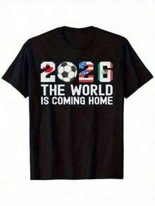 playera hombre Playera de Hombre de Algodón 100% Negra con Estampado Mundial 2026 USA-Canadá-México - Corte Regular para Aficionados al Fútbol Classic Retro Fashion Casual Men's Summer High-Quality Retro Fashion Brand Loose, Soft And Comfortable Casual Black T-Shirt, Casual And Easy-Goin, Men's T-Shirt - Negro - Ver 6
