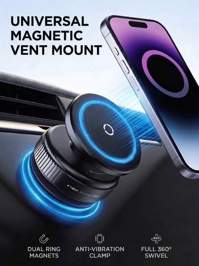 Giá đỡ điện thoại từ tính mạnh mẽ cho ô tô - Thiết kế cốc hút hai mặt, xoay 360°, chất liệu ABS, điều chỉnh nhiều góc độ, không cần keo dán, phù hợp với mọi kích cỡ điện thoại thông minh | Giá đỡ điện thoại tự động